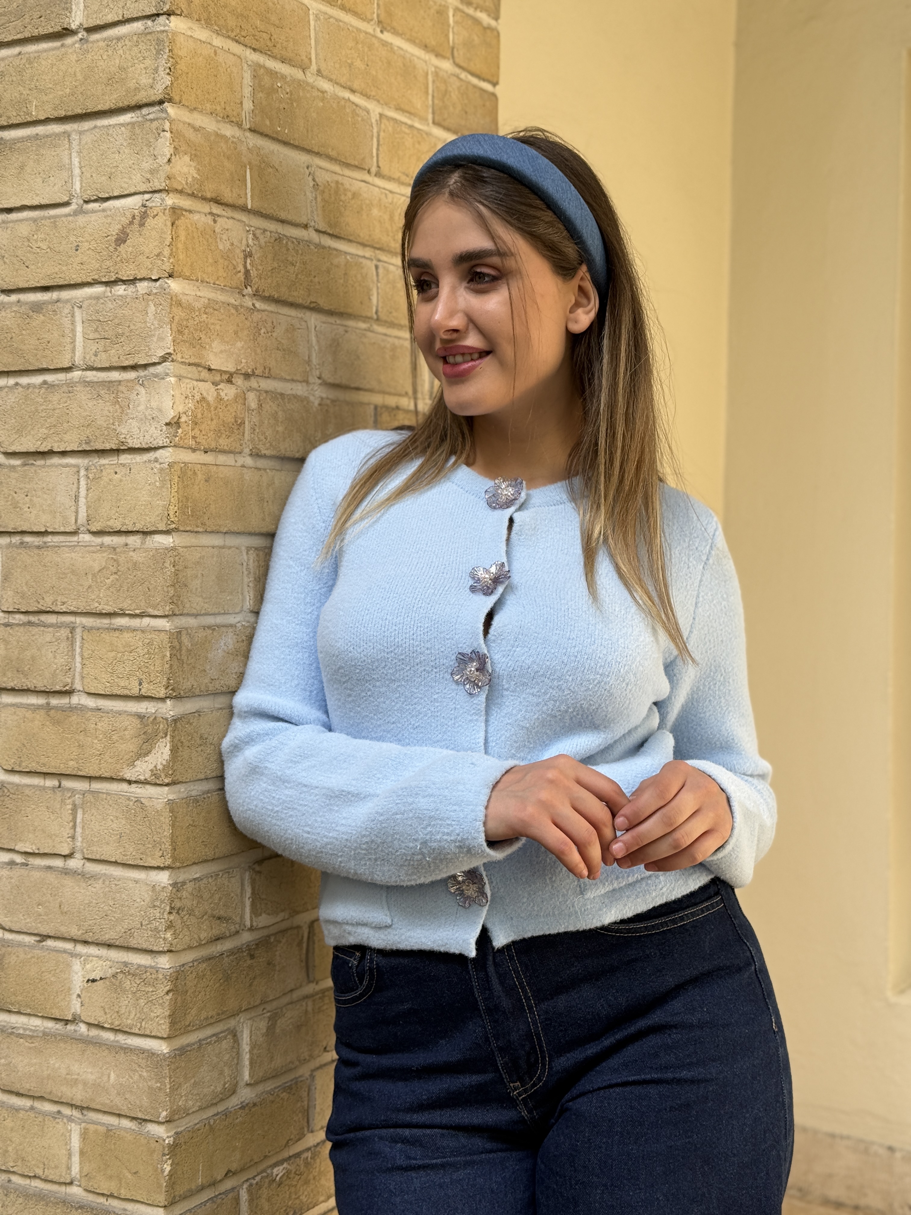 بافت زنانه دکمه‌ دار طرح جدید با دکمه کریستالی گلدار