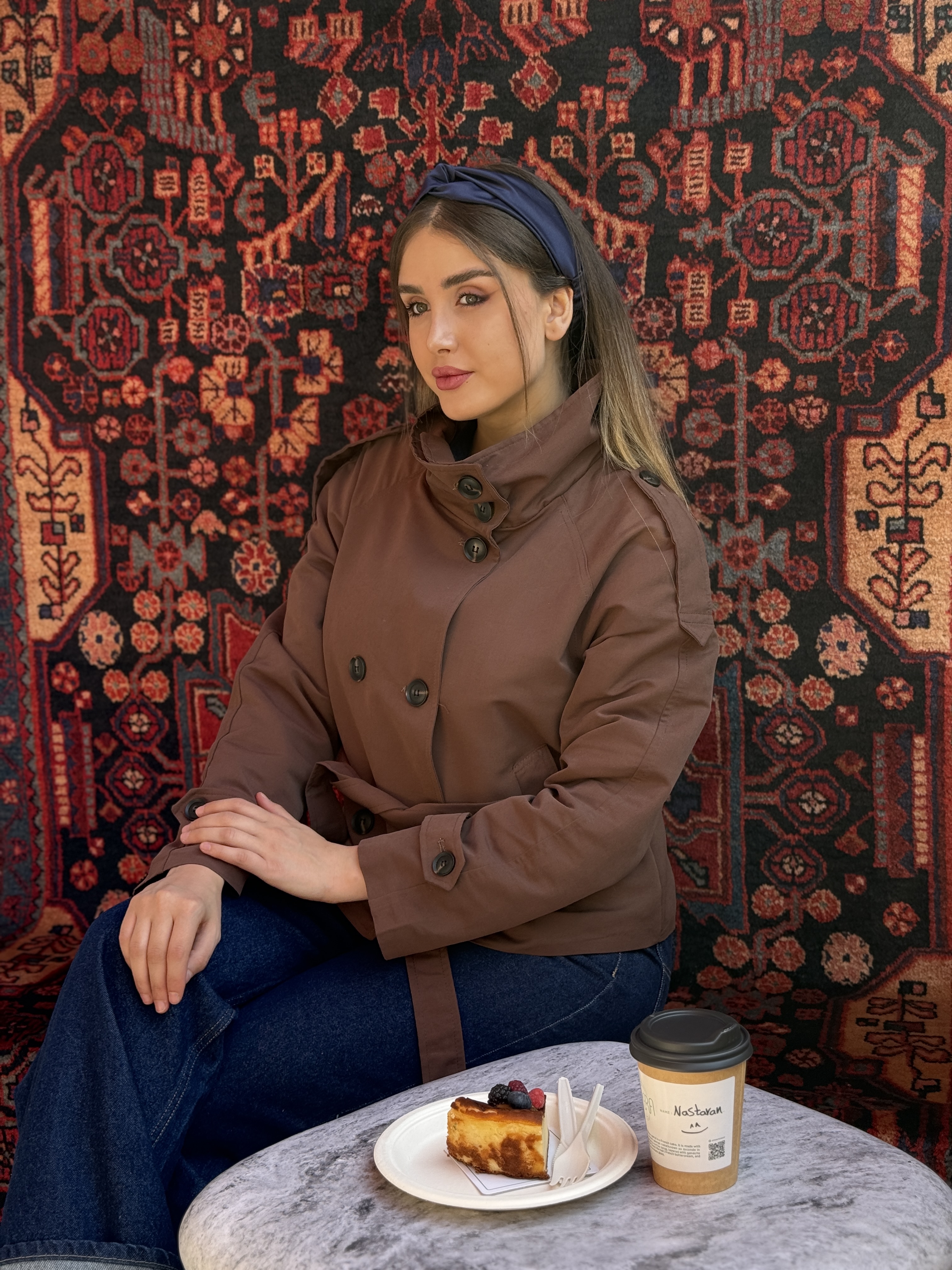 ترنچ کت زنانه یقه برشکایی جنس شمعی